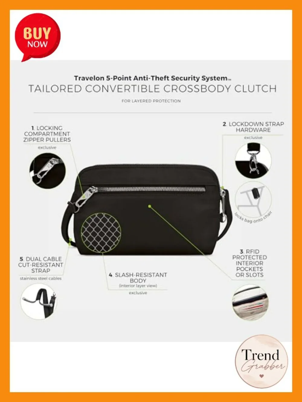 Anti-theft Convertible Crossbody Clutch 4 Ways Nylon